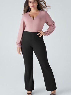 NWT LADIES SIZE 1X HALARA FLEX BLACK HIGH WAISTED POCKET FLARE LEG WORK PANTS